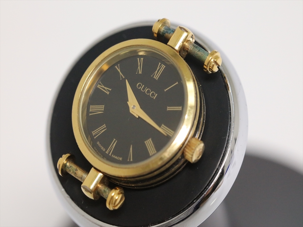 可動品【GUCCI/グッチ】スイス製　ブラックダイヤル　ラウンド　GGロゴ　ローマ数字　トップのみ　QZ　レディース腕時計　ハ518
