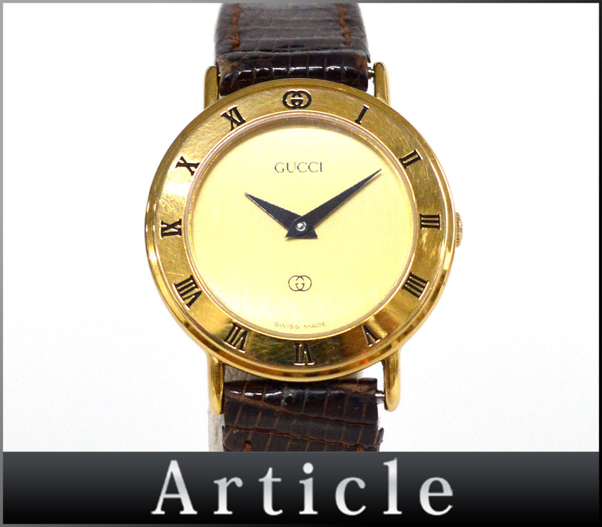 ☆GUCCI グッチ レディース クォーツ 腕時計 ゴールド レザー スイス製