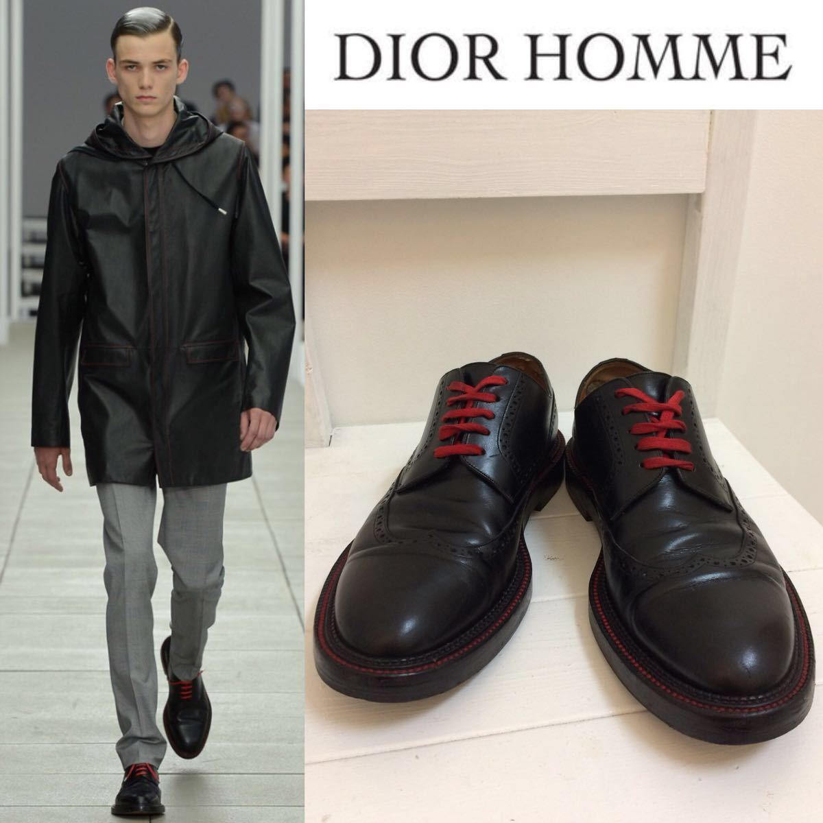  DIOR HOMME ディオールオム クリスヴァンアッシュ期 2013SS PARIS COLLECTION ITALY製 レッドステッチ レザーシューズ ブラック レッド 42(その他)｜売買されたオークション情報、yahooの商品情報をアー 男性用