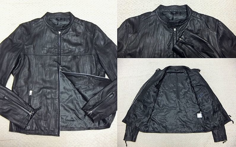 極上:UNIQLO(ユニクロ).ラムレザーシングルライダースジャケット黒XL