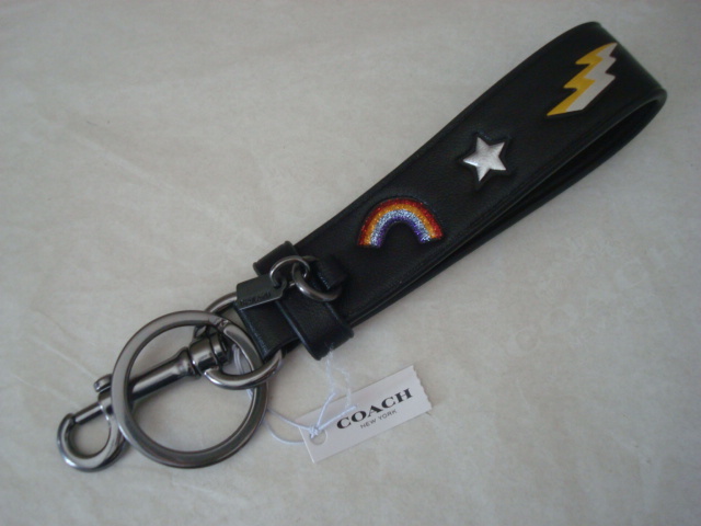 新品・未使用 コーチ COACH レザー 革 キーホルダー キーリング キーフォブ チャーム ループ 黒 ブラック 58502 全長15㎝