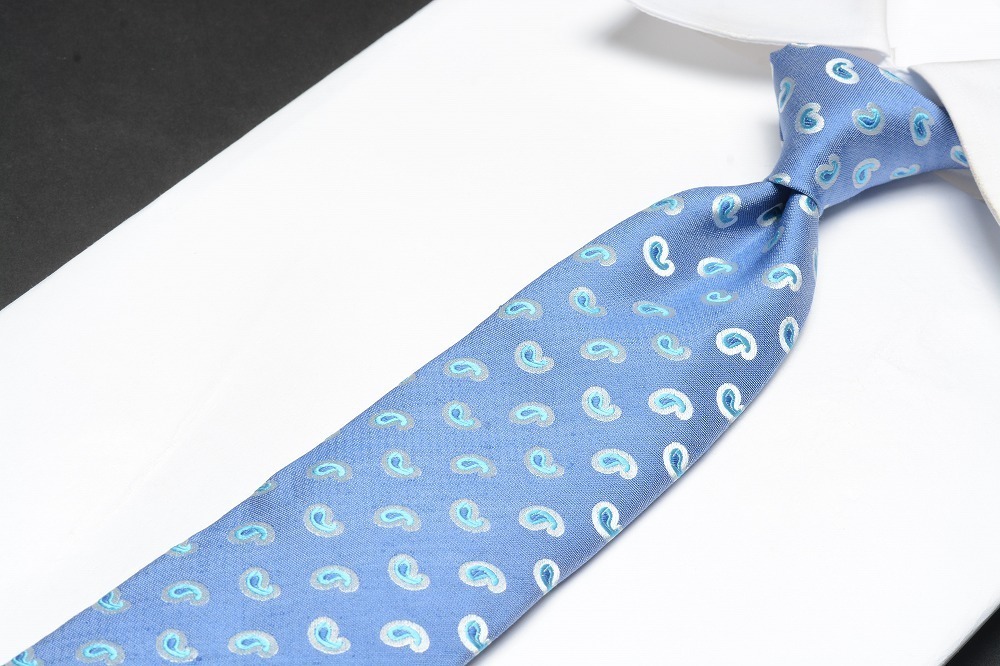新品 2.4万 ISAIA ネクタイ ハンドメイド HANDMADE ペイズリー メンズ セッテピエゲ シルク リネン ブルー イタリア製 イザイア 298943