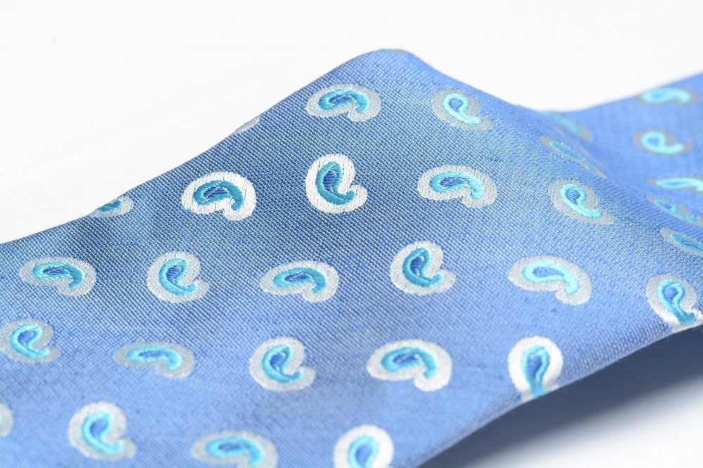 新品 2.4万 ISAIA ネクタイ ハンドメイド HANDMADE ペイズリー メンズ セッテピエゲ シルク リネン ブルー イタリア製 イザイア 298943