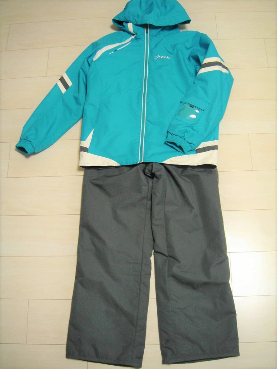 size160(145~165)★PHENIXフェニックス★スキーウェア★ブルー×ダークグレー系★パンツ丈調節可★クリーニング撥水加工済★USED 美品