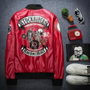 新品 メンズ 革ジャン バイクジャケット フライトジャケット ライダース 柄物 アウタドア スカジャン ジャンパー ブルゾン レッド XL