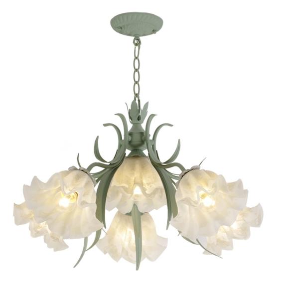 グリーンシャンデリア 5灯 チェーン式 アンティーク 組立済 新品・可愛いアンティーク調・6灯シャンデリア