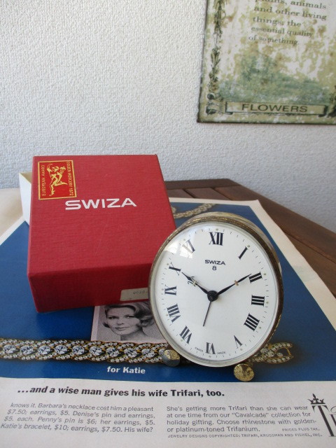 □アンティーク SWIZA8 スイスメイド 手巻き式 目覚ましクロック 1960s
