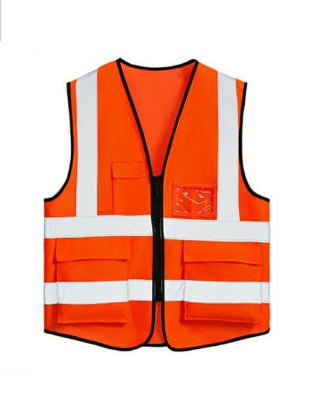 高視認性　多機能 反射ベスト　チョッキ　オレンジ、　安全ベスト　警備　工事現場　3M 防犯パトロール　レッカー ガードマン_1