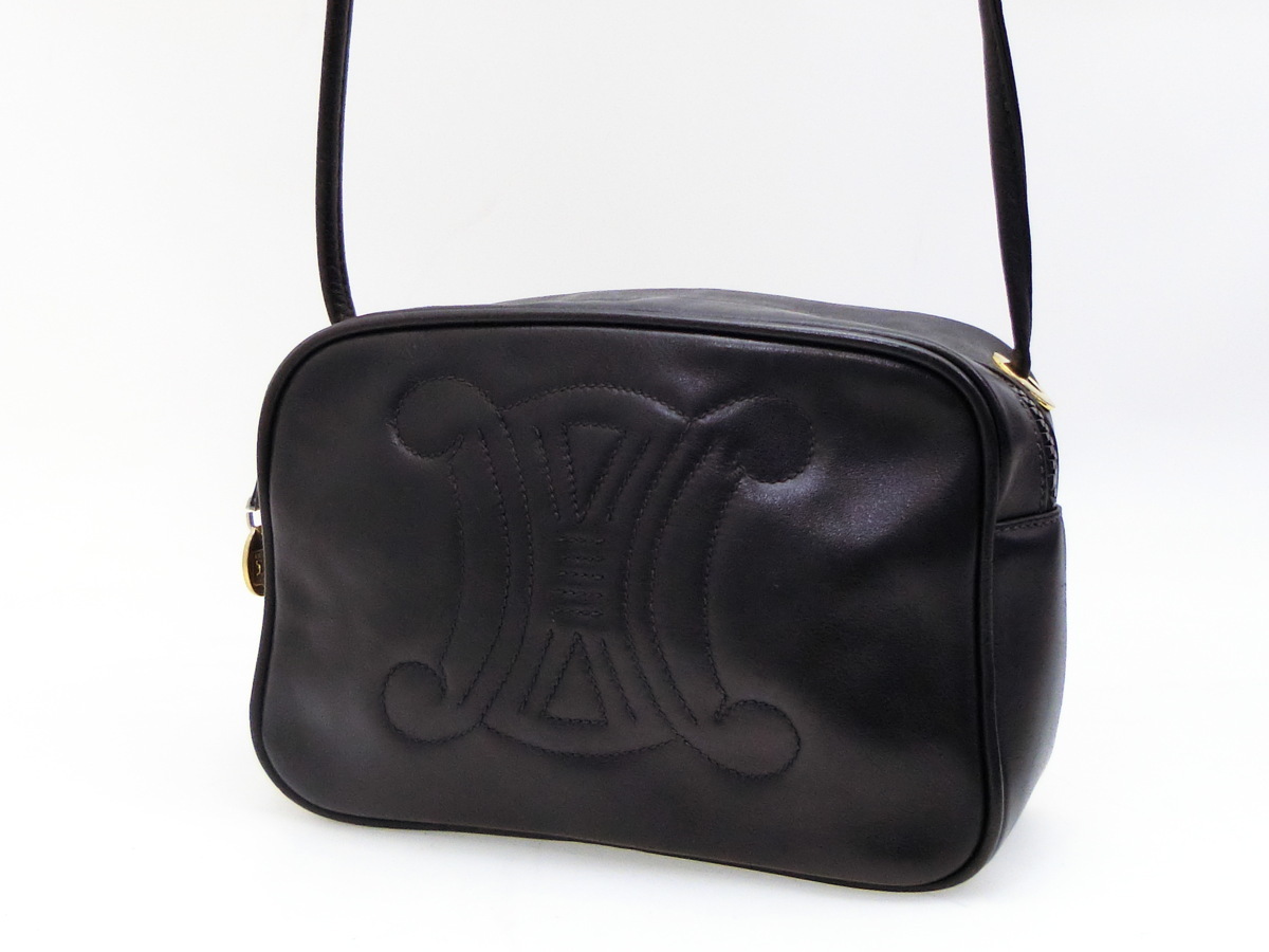 ◇N15325 CELINE セリーヌ ブラゾン ステッチ ロゴ レザー ショルダー