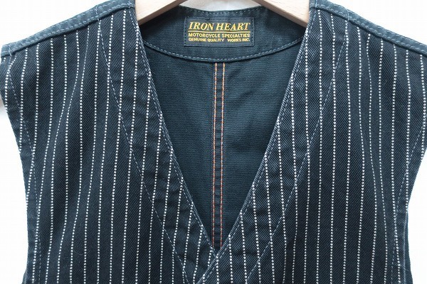 IRON HEART ストライプ ベスト Lサイズ 3T3647/アイアンハート IHV-02 12oz ウォバッシュストライプベスト