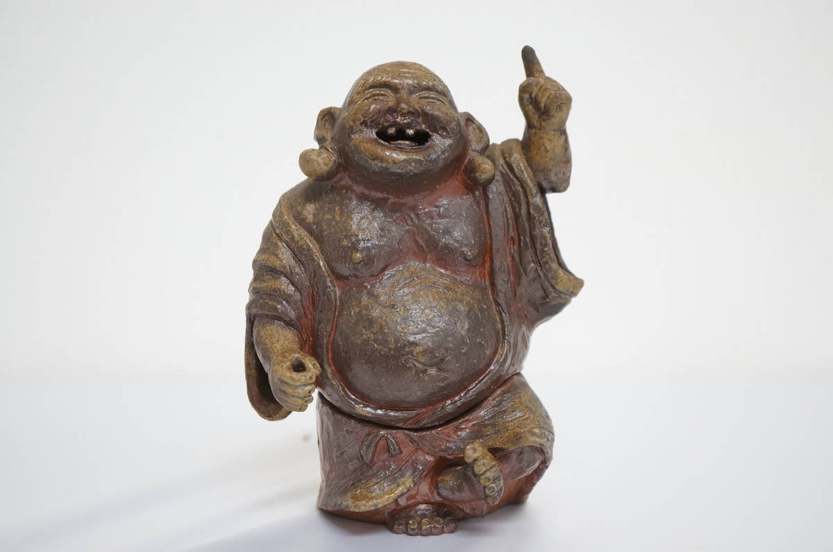 七福神 置物 備前焼 縁起物 布袋香炉 香道具 0 城南骨董-古黒備前焼