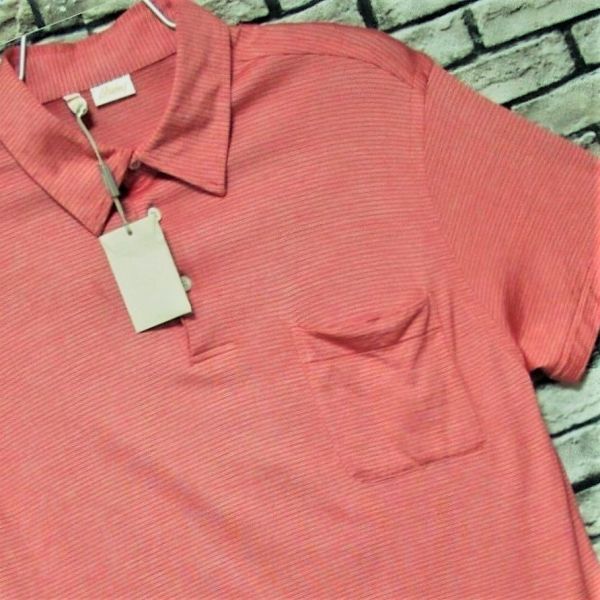 新品 タグ付き　ブリオーニ　モテる服とはこの服のこと　Brioni エレガント ボーダーポロシャツ XLサイズ 上品なピンク シルク混
