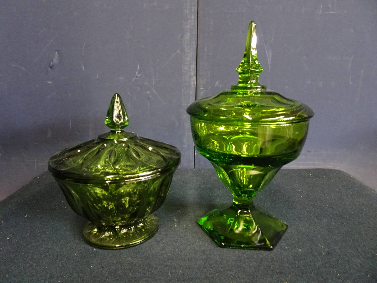 新品，限定セール ガラス工芸 T 緑硝子 足付蓋物 2客(工芸ガラス)｜売買されたオークション情報、yahooの商品情報をアーカイブ公開 - オークファン 工芸ガラス