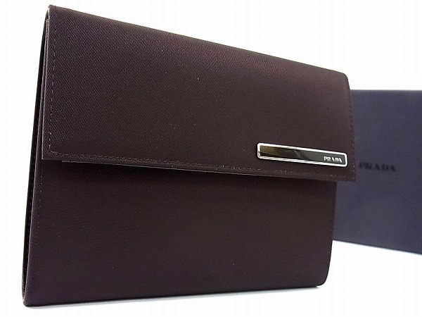 1円 ■新品■未使用■ PRADA プラダ ロゴ ナイロン 三つ折り コンパクト 財布 ウォレット 小銭入れ有り ブラウン X830IR
