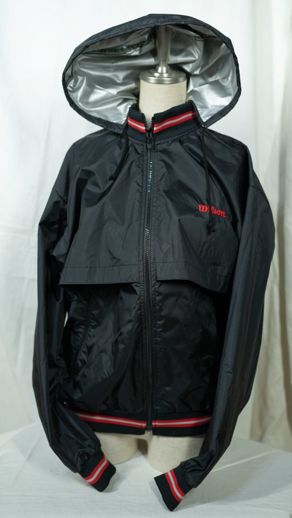 正規品，人気セール ウィルソン 品 M 上着 フード 黒 ナイロン ウインドブレーカー ジャケット wilson 裏アルミコーティング エクササイズサウナ(ナイロン)｜売買されたオークション情報、yahooの商品情報をアーカ ナイロン