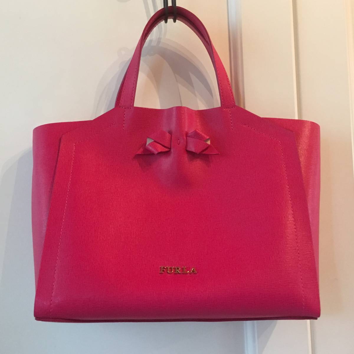 FURLA フルラ リボン レザー ハンドバッグ ピンク 美品 フルラ FURLA 