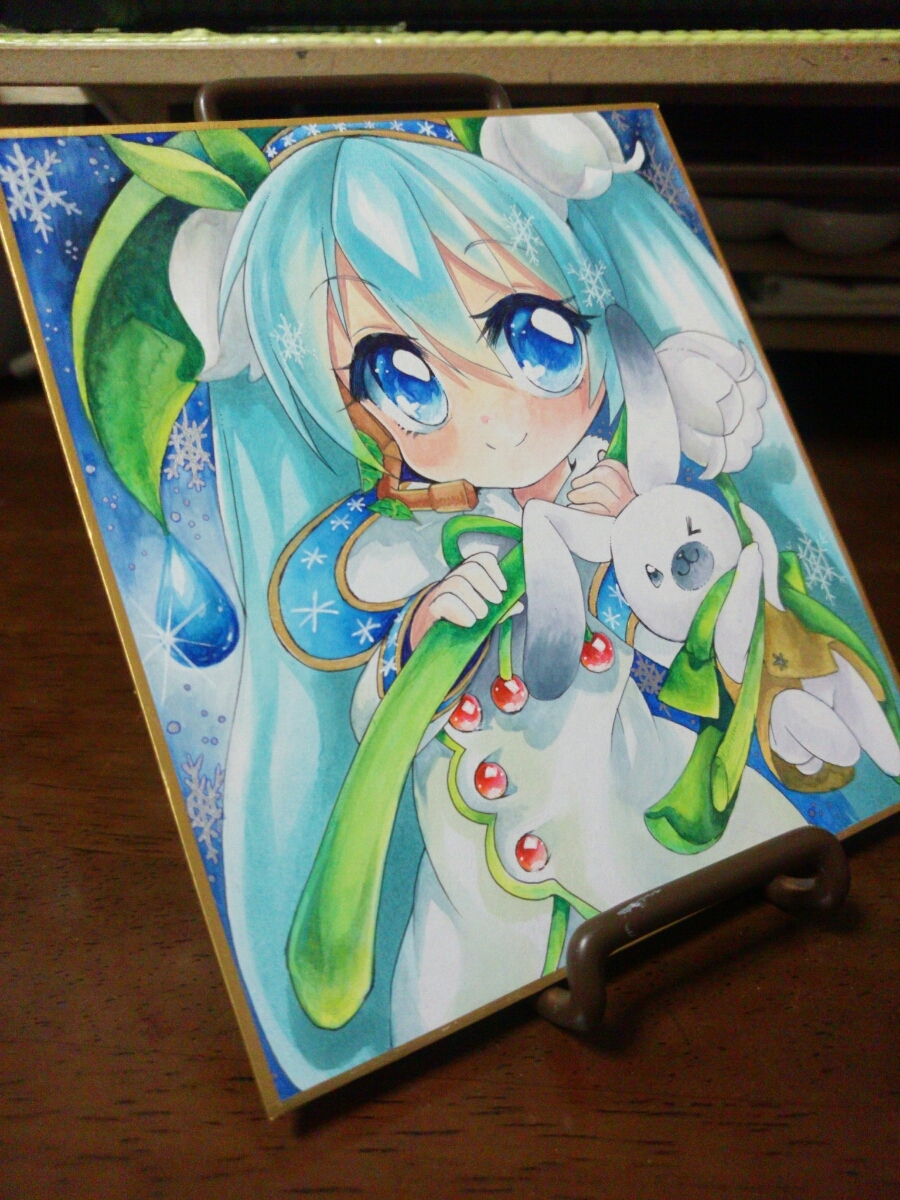 雪ミク ボーカロイド 同人 手描きイラスト 小色紙 金 青銀ラメ入り 手描きイラスト 売買されたオークション情報 Yahooの商品情報をアーカイブ公開 オークファン Aucfan Com