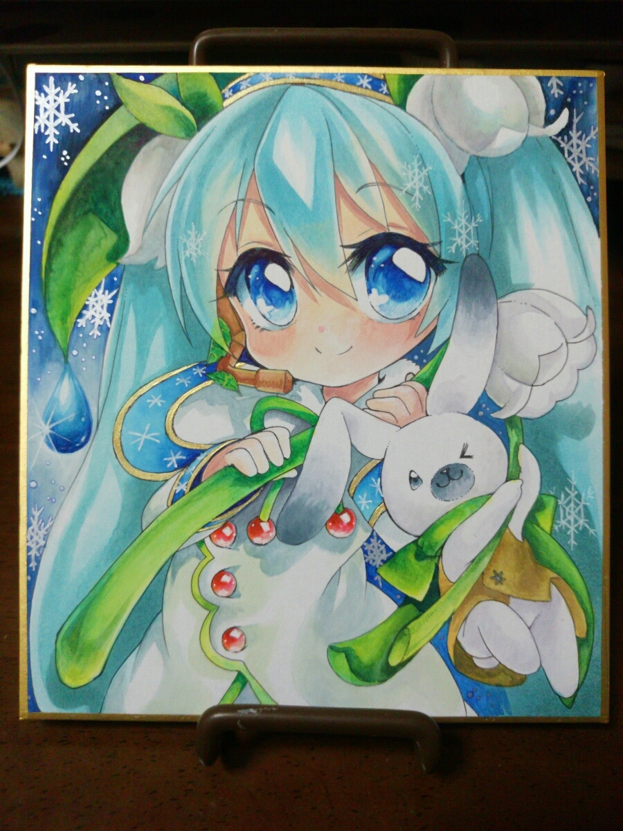 雪ミク ボーカロイド 同人 手描きイラスト 小色紙 金 青銀ラメ入り 手描きイラスト 売買されたオークション情報 Yahooの商品情報をアーカイブ公開 オークファン Aucfan Com