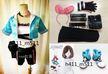 高品質 実物撮影 豪華修正版 キズナアイ（Kizuna AI）　キズナアイちゃん　コスプレ衣装+手袋+腿飾り+腿鞄 風 全セット ウィッグ 靴追加可