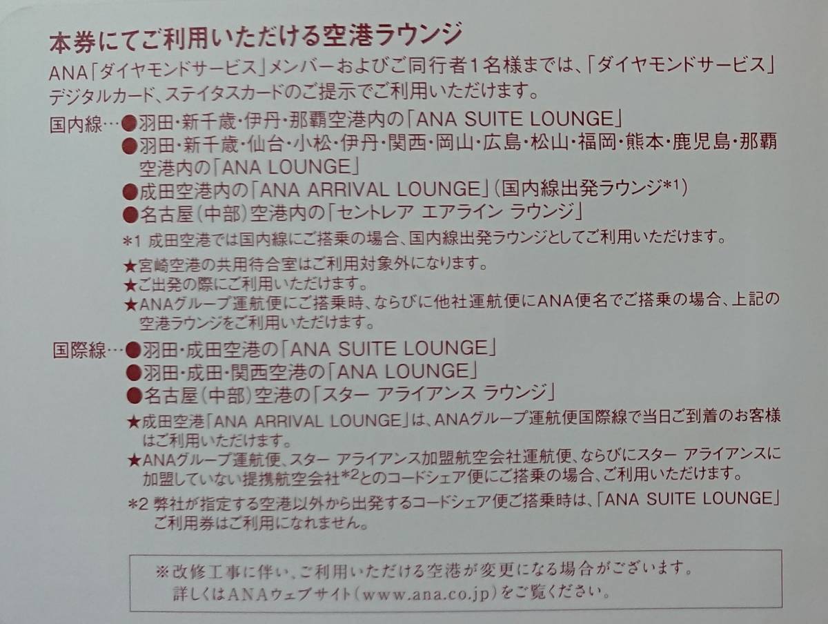 ANA SUITE LOUNGE（スイートラウンジ）利用券 2枚