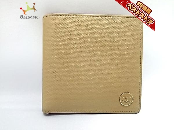 シャネル CHANEL 財布 2つ折り財布 キャビアスキン ベージュ ココ