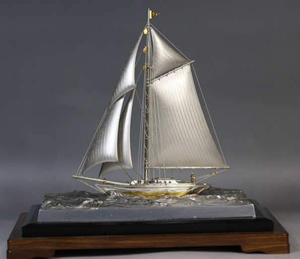 銀細工 船 帆船 銀製 ガラスケース シルバー 銀船 船舶模型 帆船 置物