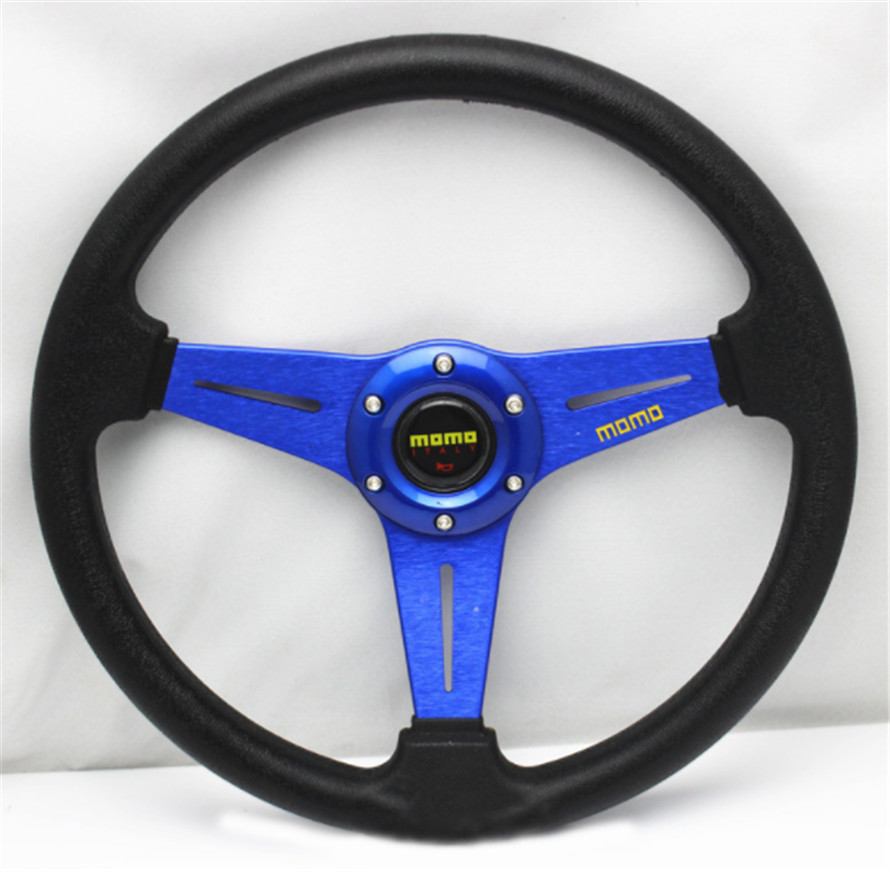 新品 MOMO (モモ) ステアリング ハンドル 本革 直径約350mmブルー