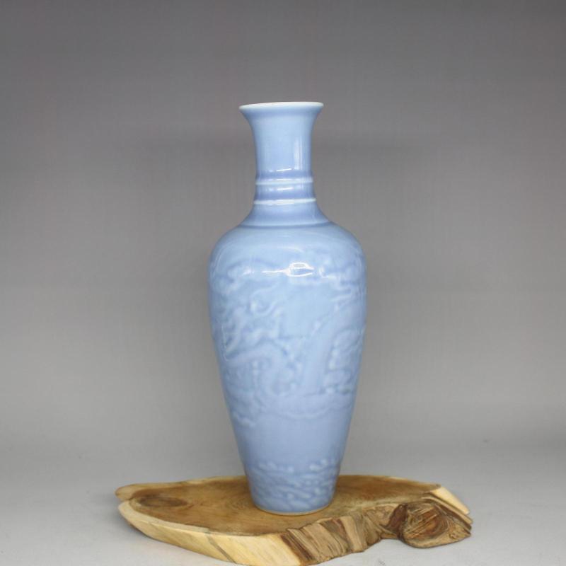 大清乾隆宝石藍蒔金竜紋将軍缶 景徳鎮 陶磁器 装飾品