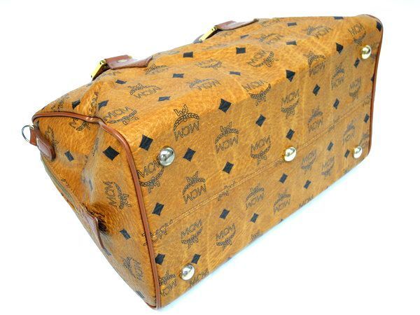 ○MCM ミニ ボストン バッグ ブラウン ロゴ レザー エムシーエム