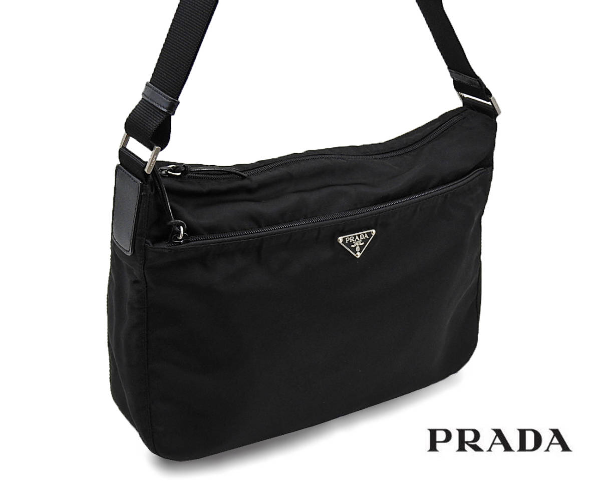 【美品】PRADA ナイロン ショルダーバッグ 黒★Ｇカード★正規品★送料無料♪
