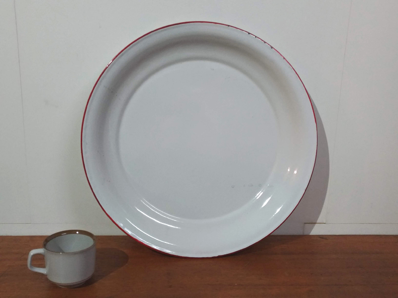 アンティーク 特大 琺瑯 ホーロープレート 丸皿 無地 45cm /日本製 昭和レトロ 古道具_1