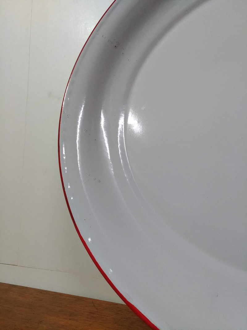 アンティーク 特大 琺瑯 ホーロープレート 丸皿 無地 45cm /日本製 昭和レトロ 古道具_4