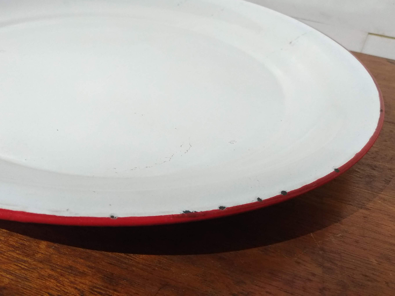 アンティーク 特大 琺瑯 ホーロープレート 丸皿 無地 45cm /日本製 昭和レトロ 古道具_5