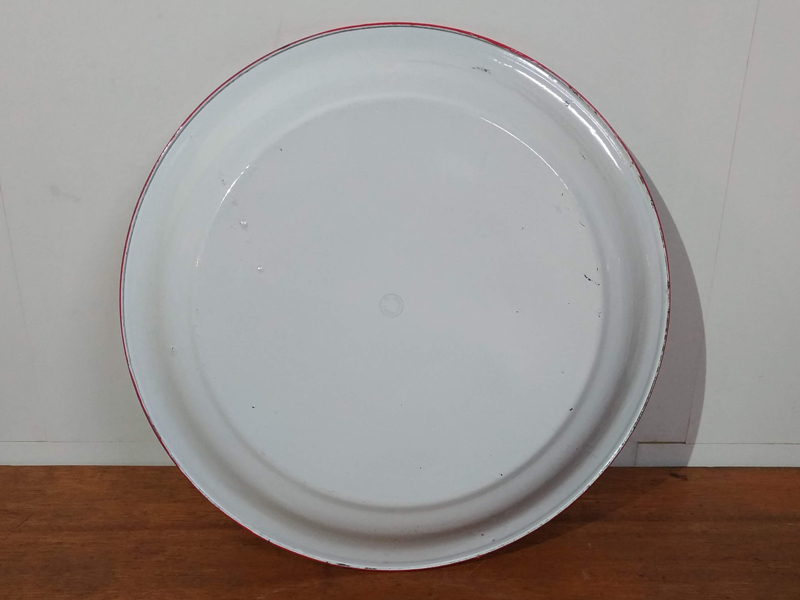 アンティーク 特大 琺瑯 ホーロープレート 丸皿 無地 45cm /日本製 昭和レトロ 古道具_7