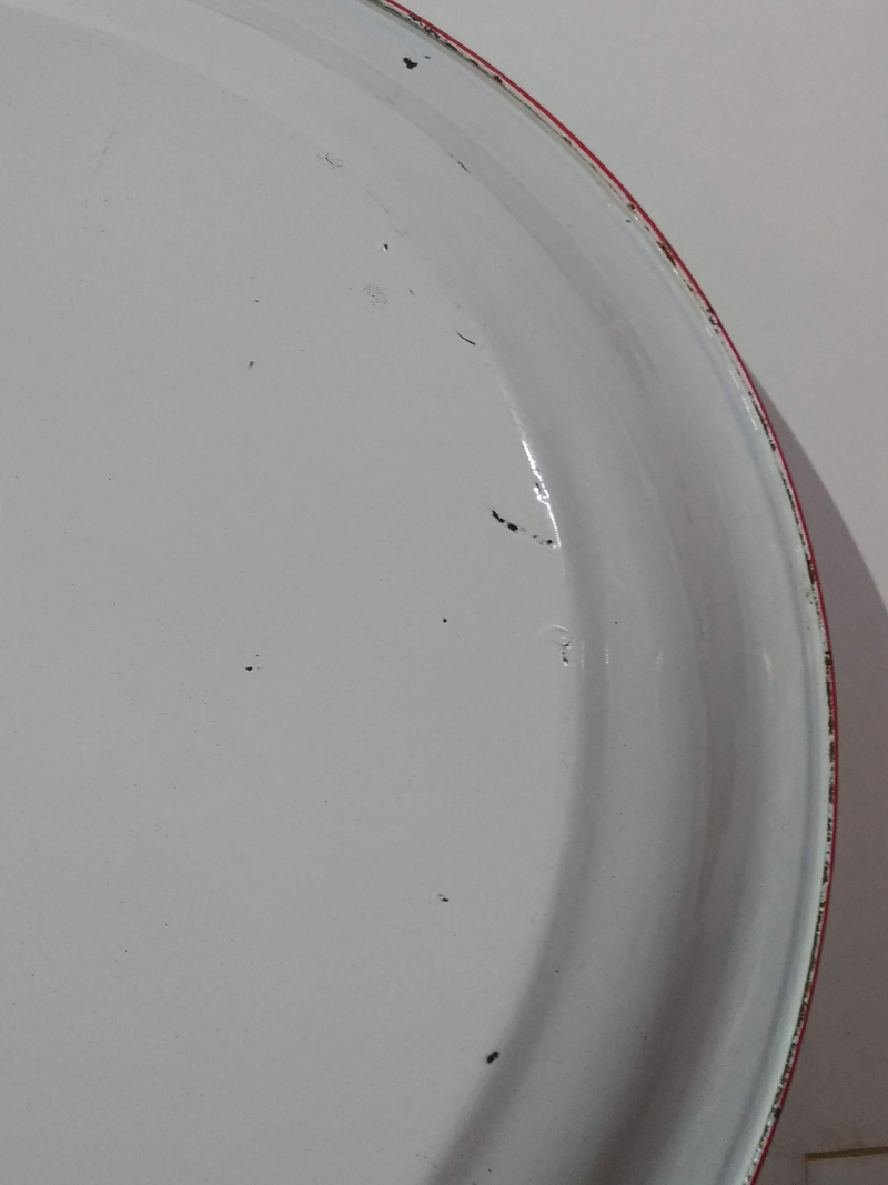 アンティーク 特大 琺瑯 ホーロープレート 丸皿 無地 45cm /日本製 昭和レトロ 古道具_9