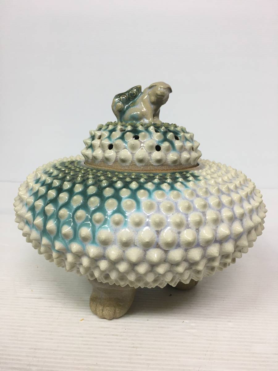 ◎上野焼◎三脚 獅子 香炉◎共箱◎