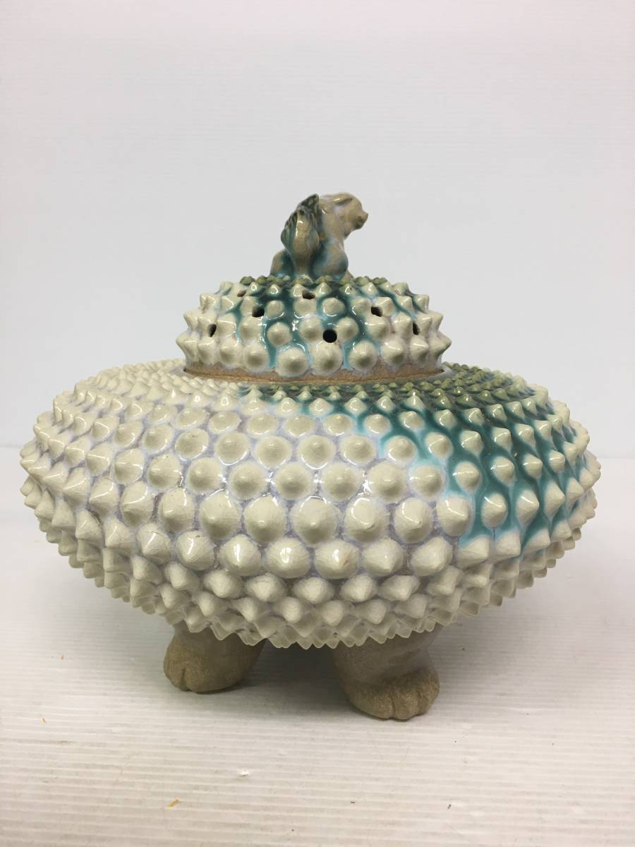 ◎上野焼◎三脚 獅子 香炉◎共箱◎