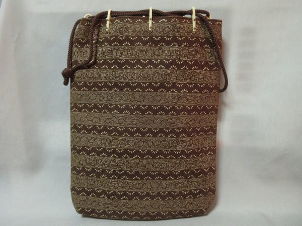 印伝　焦茶　合切袋 ◇227 印傳屋 印伝合切袋（茶地に白漆）◇28×23×3㎝/INDEN-YA/甲州印伝