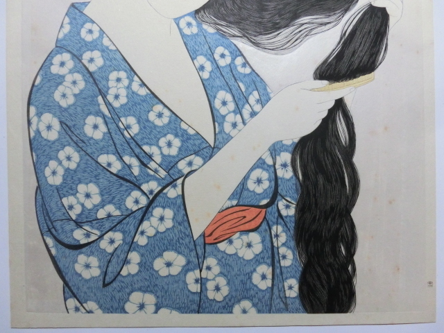 橋口五葉 髪梳ける女 木版画 新版画 浮世絵 美人画 大正の歌麿 悠々洞出版 美人画 売買されたオークション情報 Yahooの商品情報をアーカイブ公開 オークファン Aucfan Com