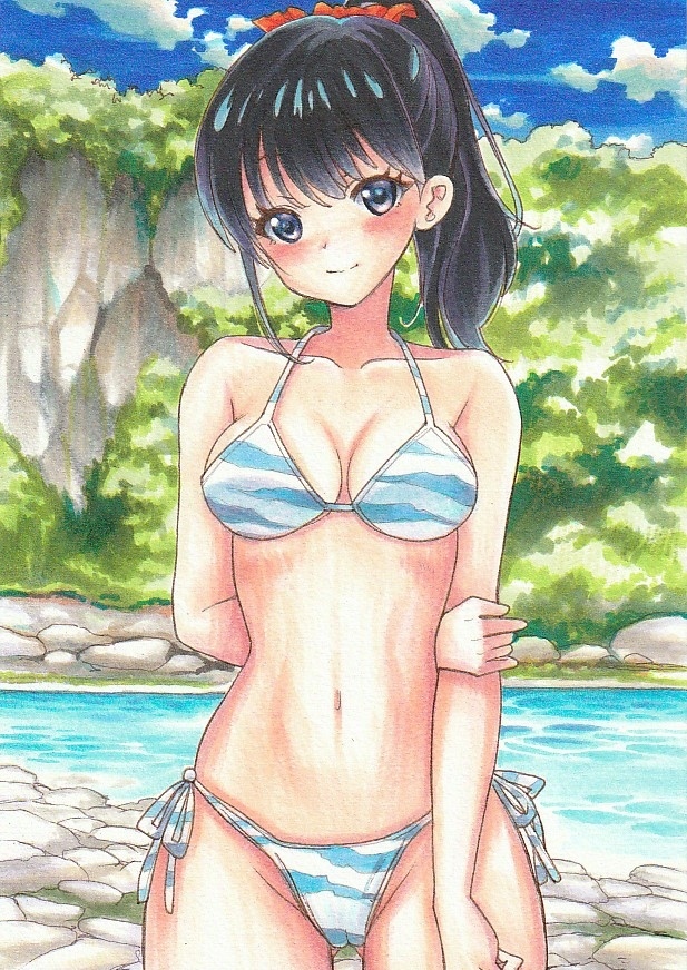 同人手描きイラスト SSSS.GRIDMAN：宝多六花 かみ水着 A4サイズの入札
