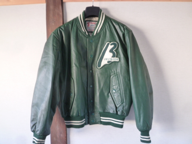 中古◆スタジャン/ベースボールジャケット◆ボブズテーラー◆イーストボーイ◆サイズＭ◆革◆緑　U-2858
