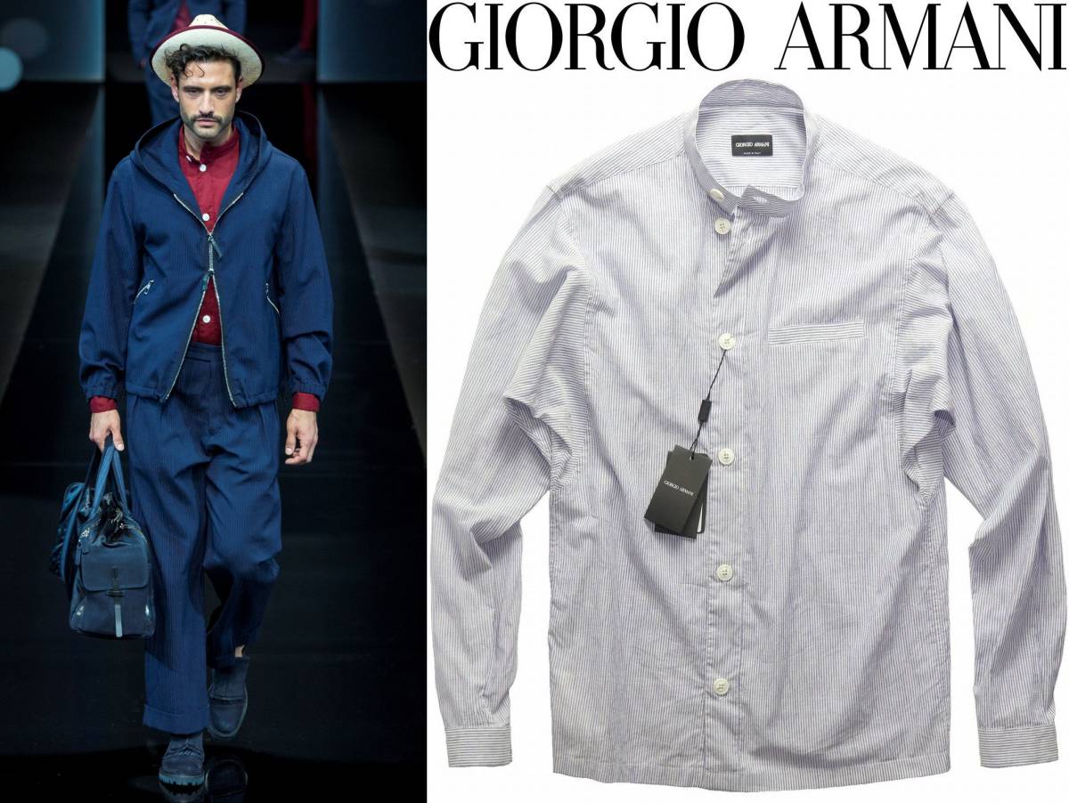 今から買うなら通年物97，000円新品GIORGIO ARMANIアルマーニ★憧れコレクション物ディテールてんこ盛りシャツジャケット【首38cm＝日本S