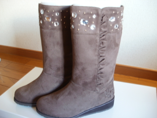 ◎＆ＬＯＶＥ　ビジューもこもこふりるブーツ　モカトープ　Ｌ　ＱＶＣ　新品