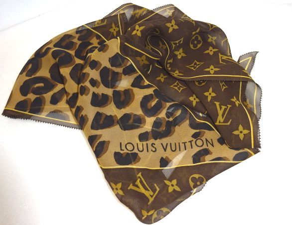 1円～LOUIS VUITTON ルイヴィトン エシャルプ モノグラム レオパード柄 スカーフ M72123 ヒョウ柄 箱付き 中古品