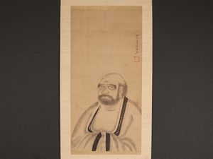 掛軸 新谷鉄僊 「赤達磨図」 絹本肉筆 仏画 福岡画家