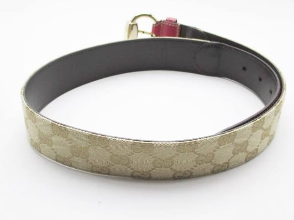 グッチ GUCCI ベルト 80/32 ジャガード×レザー ベージュ×ピンク 159618