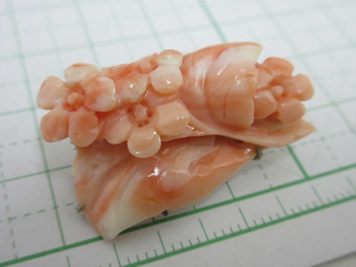 TOP】桃珊瑚 サンゴ ブローチ 5.35g ルース 帯留め ペンダントトップ