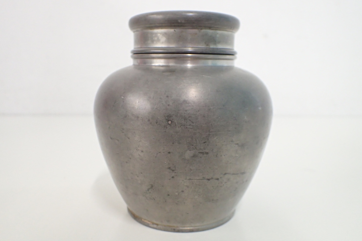 林亭端製 古錫茶入 茶道具 9.8cm×8.8cm 重量320g 茶壺