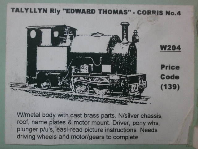 高品質，大人気 WRIGHTLINES TALYLLYN RIY EDWARD THOMAS CORRIS No.4 W204 139 蒸気機関車 キット 2143-667(鉄道模型)｜売買されたオークション情報、yahooの商品情報をアーカイブ公開 - オークファン その他