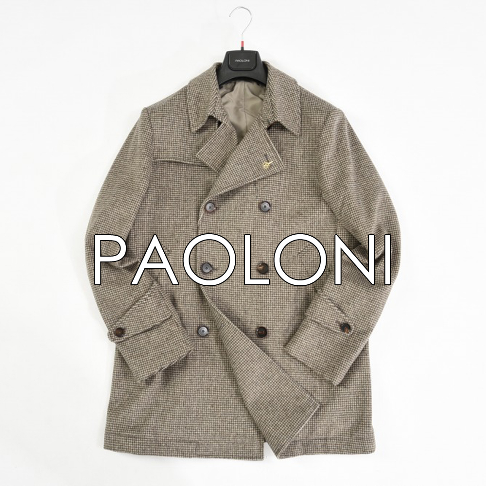 新品 PAOLONI コート ダブルフロント 千鳥格子 ウール 秋冬イタリア製